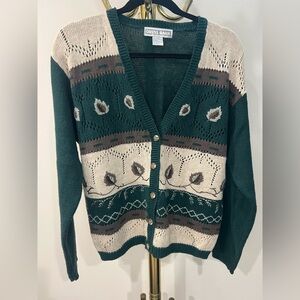 Dress Barn Green and Beige Women's Cardigan